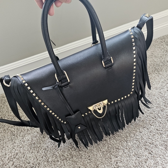 Valentino Garavani Demi Lune Rockstud Fringe Satchel Bag - Picture 5 of 14